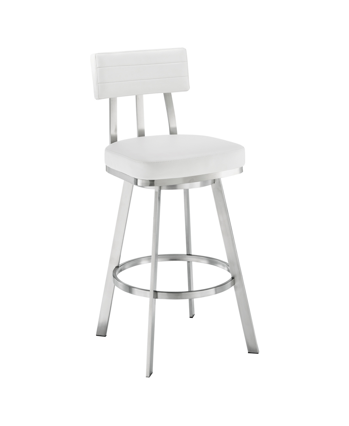 Shop Armen Living Benjamin 30" Swivel Bar Stool In Brushed Stainless Steel With Faux Leather In White,brushed Stainless Steel