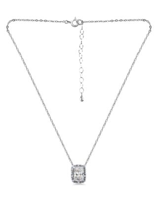 Cubic Zirconia Bead Frame Pendant Necklace in Sterling Silver, 16" + 2" extender, Created for Macy's