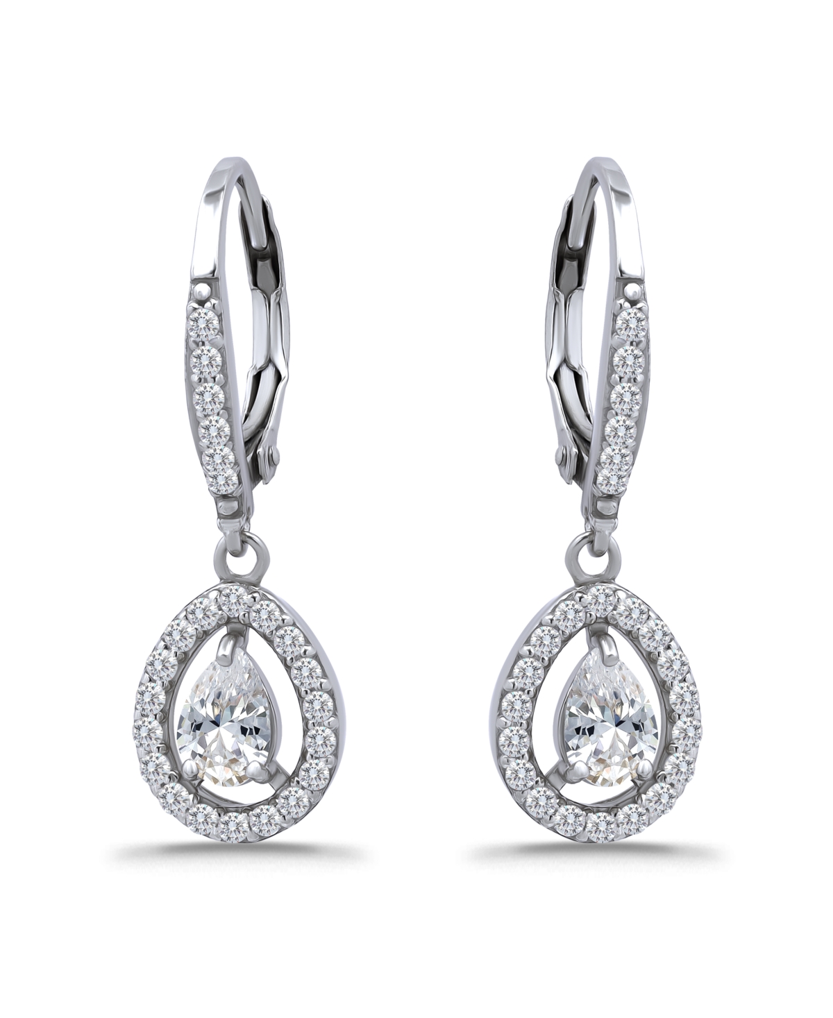 Giani Bernini Cubic Zirconia Pear Teardrop Halo Leverback Drop Earrings in 18k Gold-Plated Sterling Created for Macy's - Silver