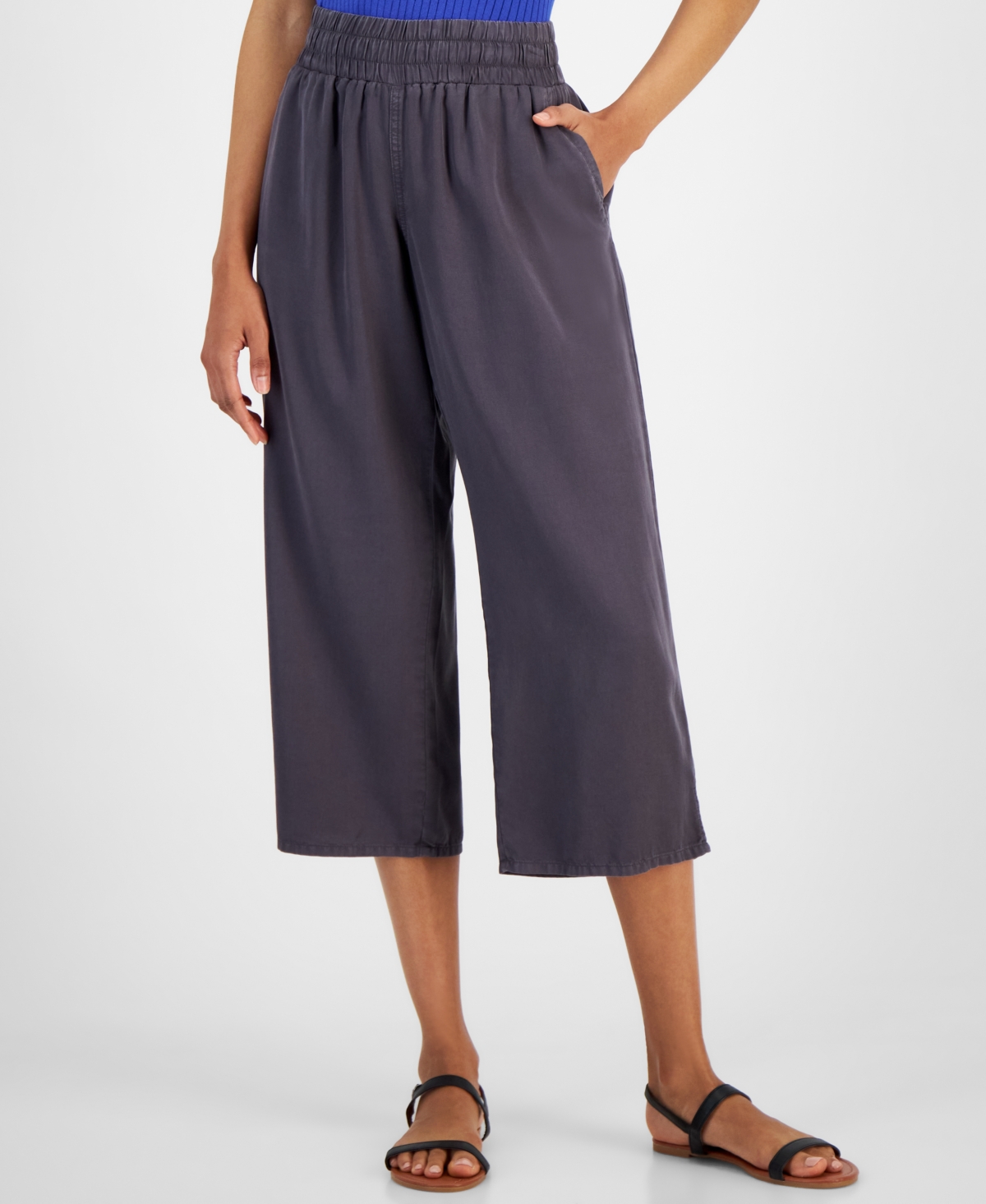 Petite Cropped Twill Pull-On Pants - Forged Iron