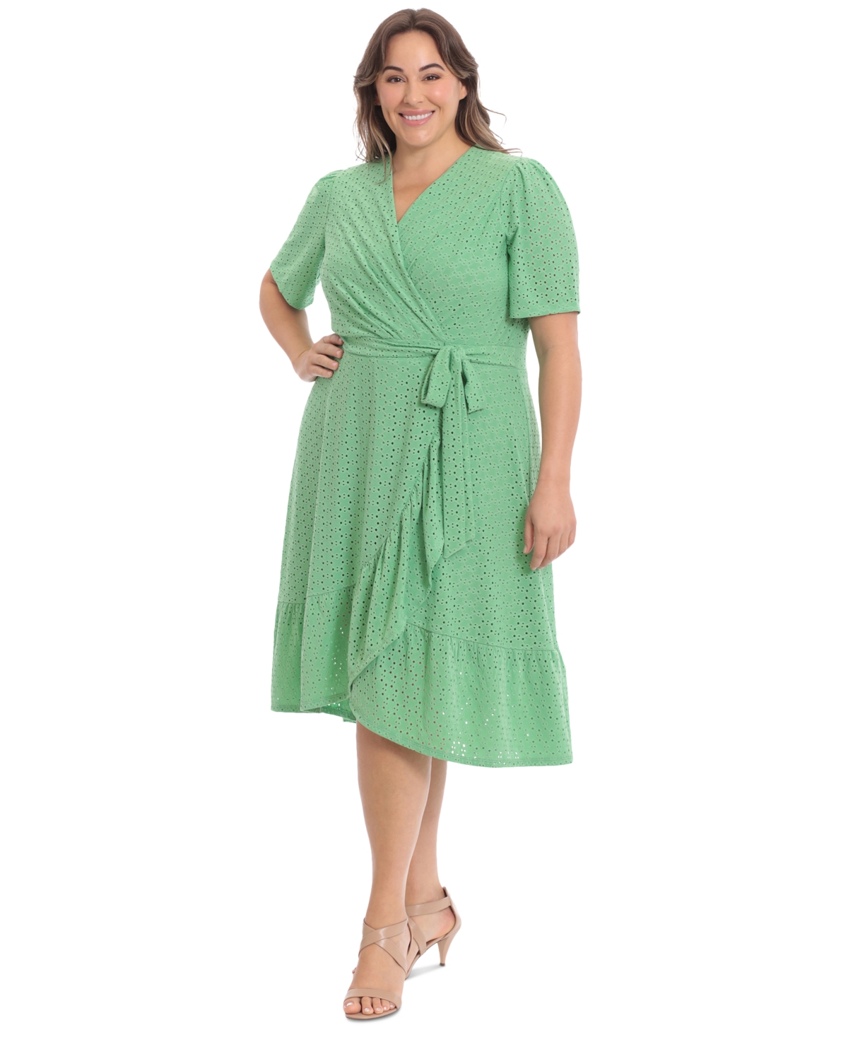 Plus Size Eyelet Wrap Dress - Green