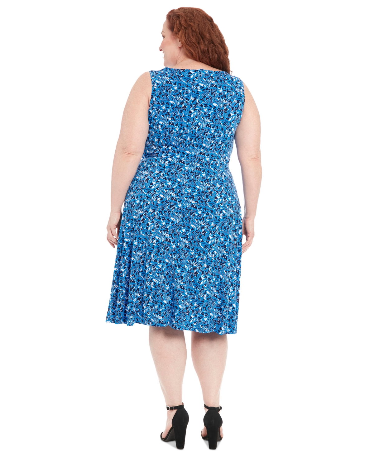 London Times Plus Size Sleeveless Fit & Flare Midi Dress