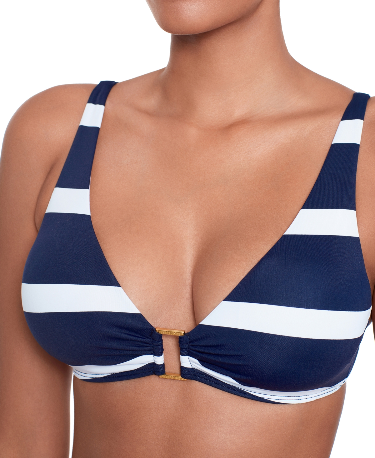 Shop Lauren Ralph Lauren Women's Striped O-ring Bikini Top In Dark Navy