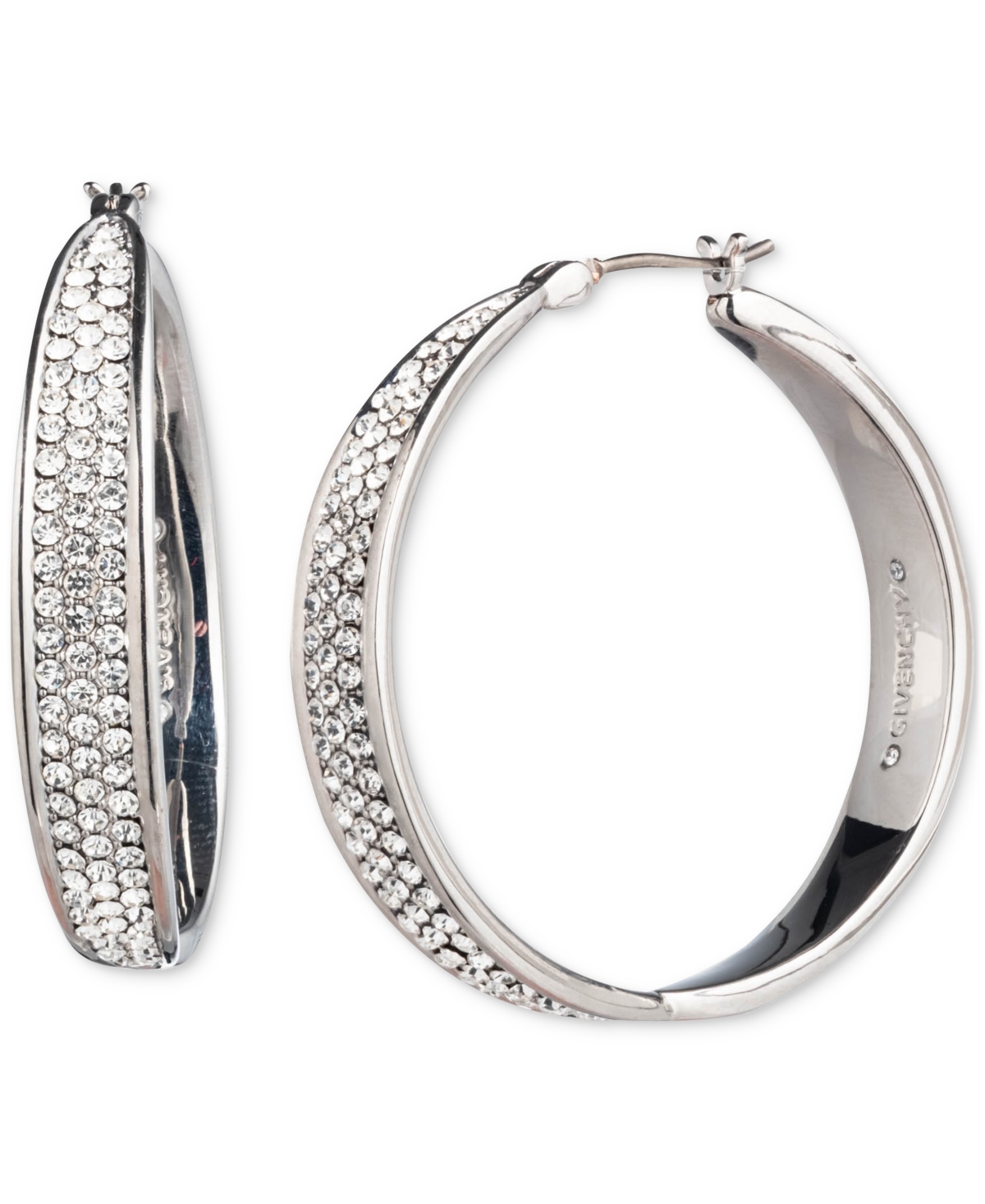 Shop Givenchy Medium Pave Hoop Earrings, 1.26" In Crystal Wh