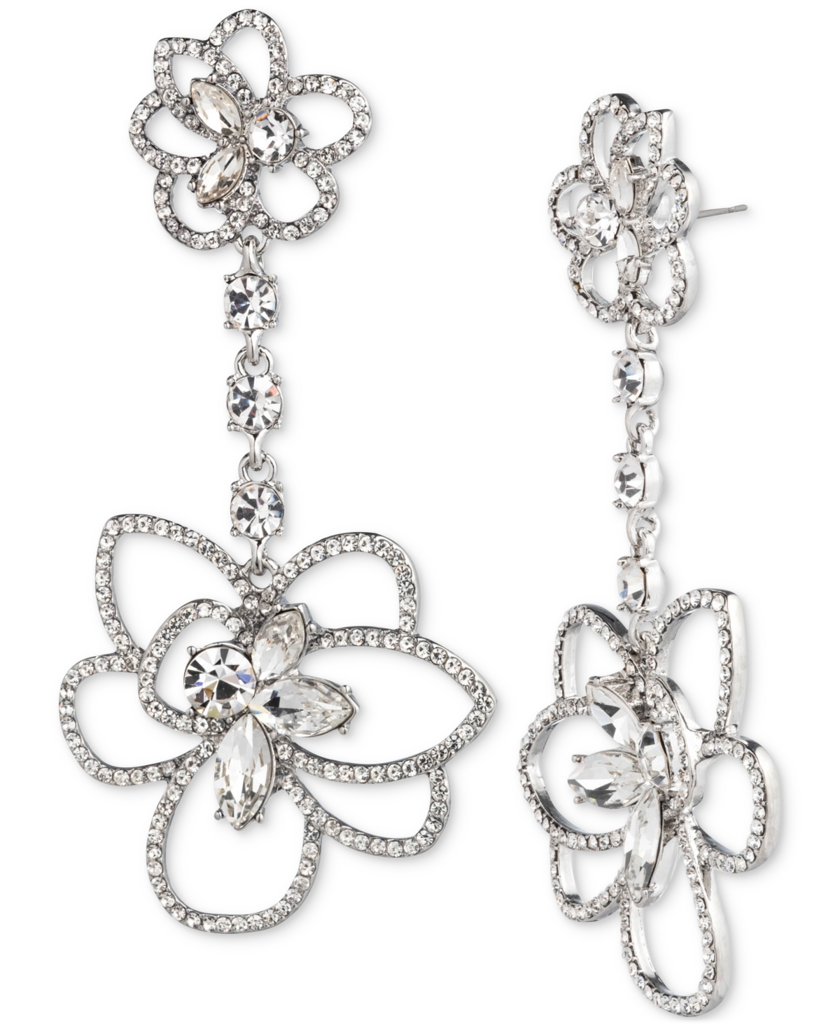Shop Givenchy Silver-tone Pave & Crystal Flower Statement Earrings In Crystal Wh