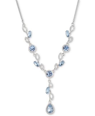 Givenchy - Silver-Tone Pav&eacute; & Blue Crystal Lariat Necklace, 16" + 3" extender