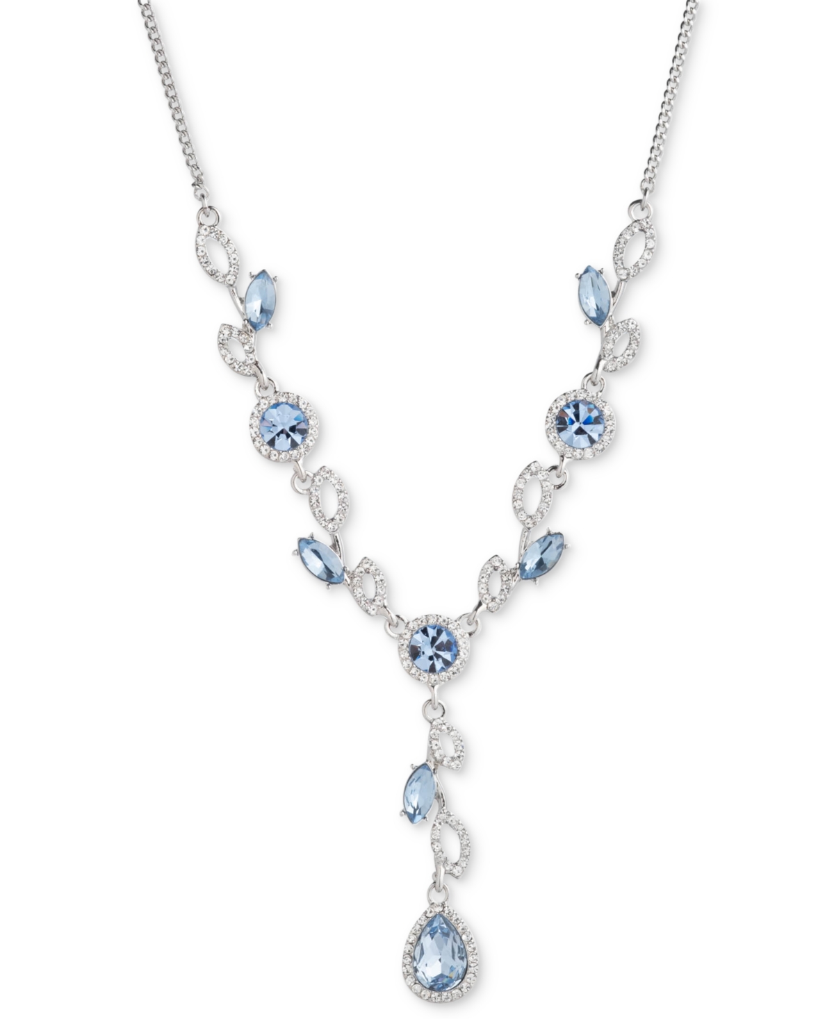 Givenchy Pave & Blue Crystal Lariat Necklace, 16" + 3" Extender In Metallic