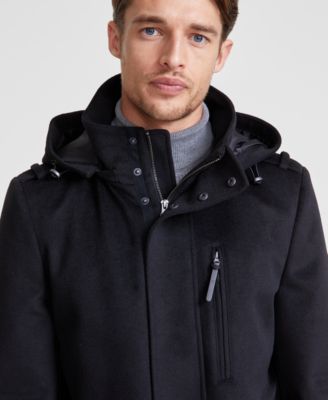 Men's Regular Fit Black Solid Overcoat