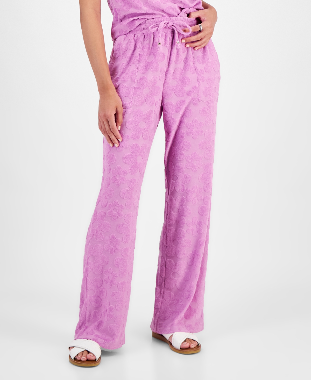 Shop Miken Juniors' Velour Drawstring Cover-up Pants, Created For Macy's In Violet Sun