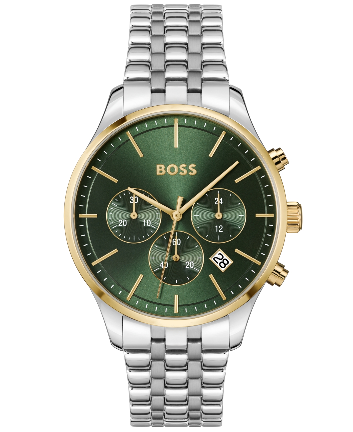 Shop Hugo Boss Boss Men's Chronograph Avery Stainless Steel Bracelet Watch 42mm In Green Dial