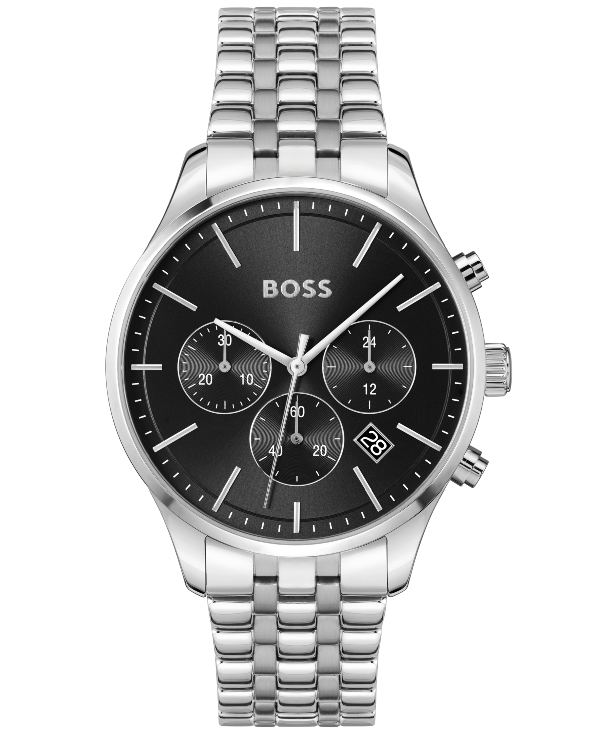 Shop Hugo Boss Men's Chronograph Avery Stainless Steel Bracelet Watch 42mm In Black Dial