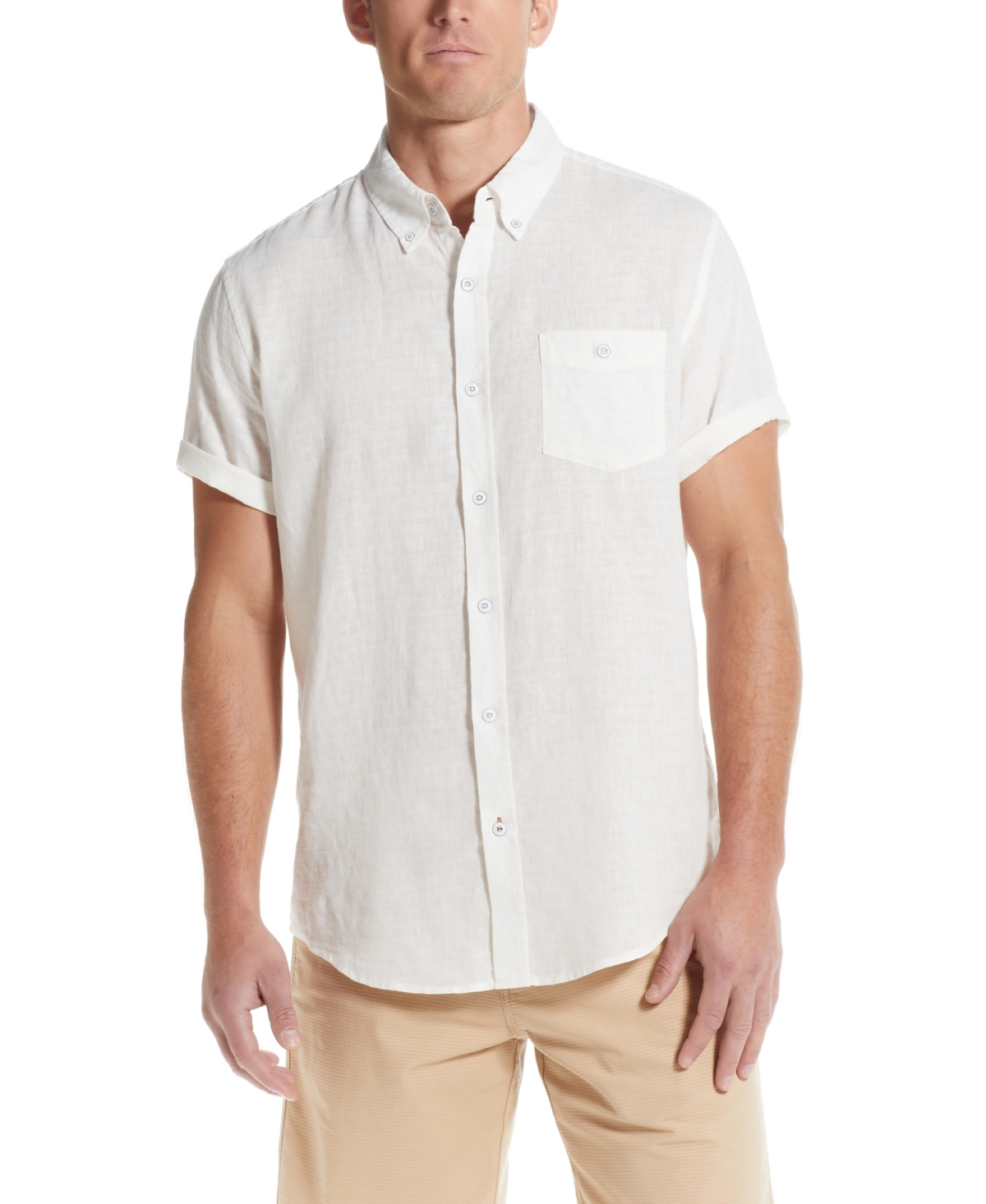 Men's Short Sleeve Solid Linen Cotton Shirt - Mint