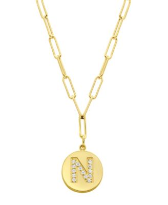 Adornia Tarnish Resistant 14K Gold Plated Pave Crystal Initial Disc Paperclip Necklace - Gold- N 21$