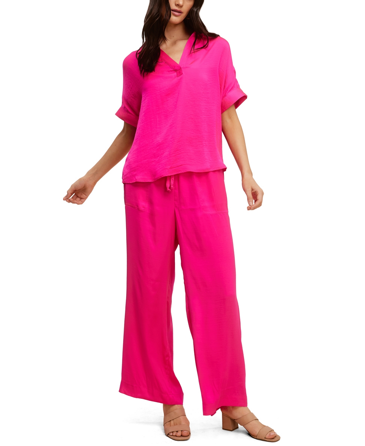 Shop John Paul Richard Solid Washer Drawstring Pants In Vibrant Pink