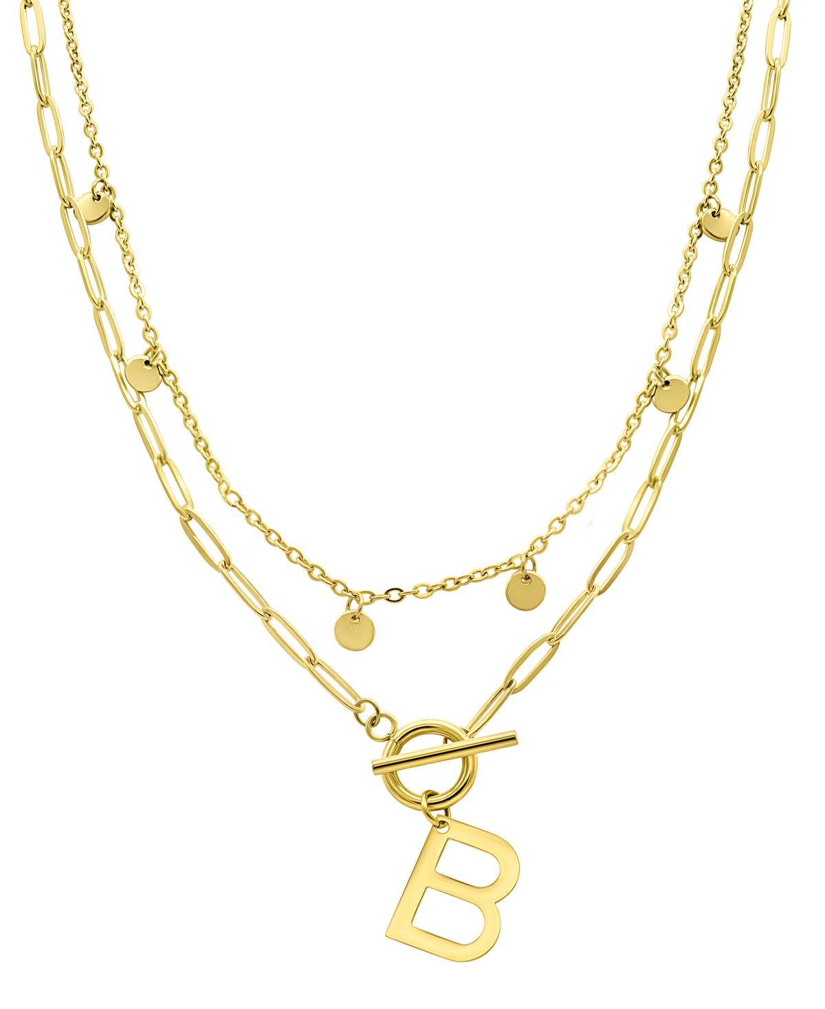 Adornia Tarnish Resistant 14k Gold-plated Confetti And Paperclip Layered Initial Toggle Necklace In Gold- B
