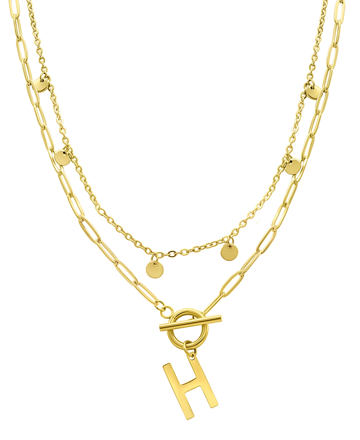 Adornia Tarnish Resistant 14k Gold-plated Confetti And Paperclip Layered Initial Toggle Necklace In Gold- H