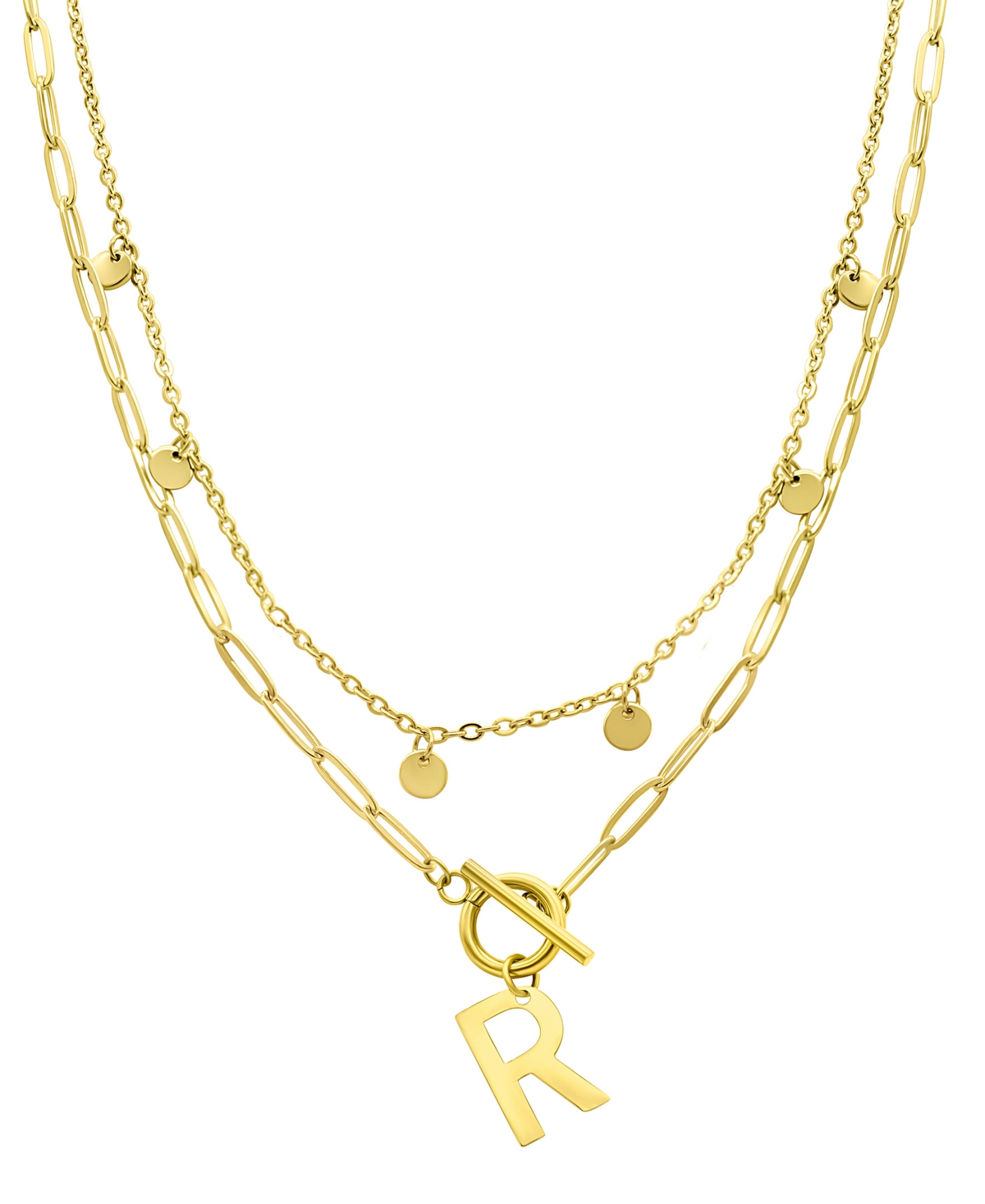 Adornia Tarnish Resistant 14k Gold-plated Confetti And Paperclip Layered Initial Toggle Necklace In Gold- R