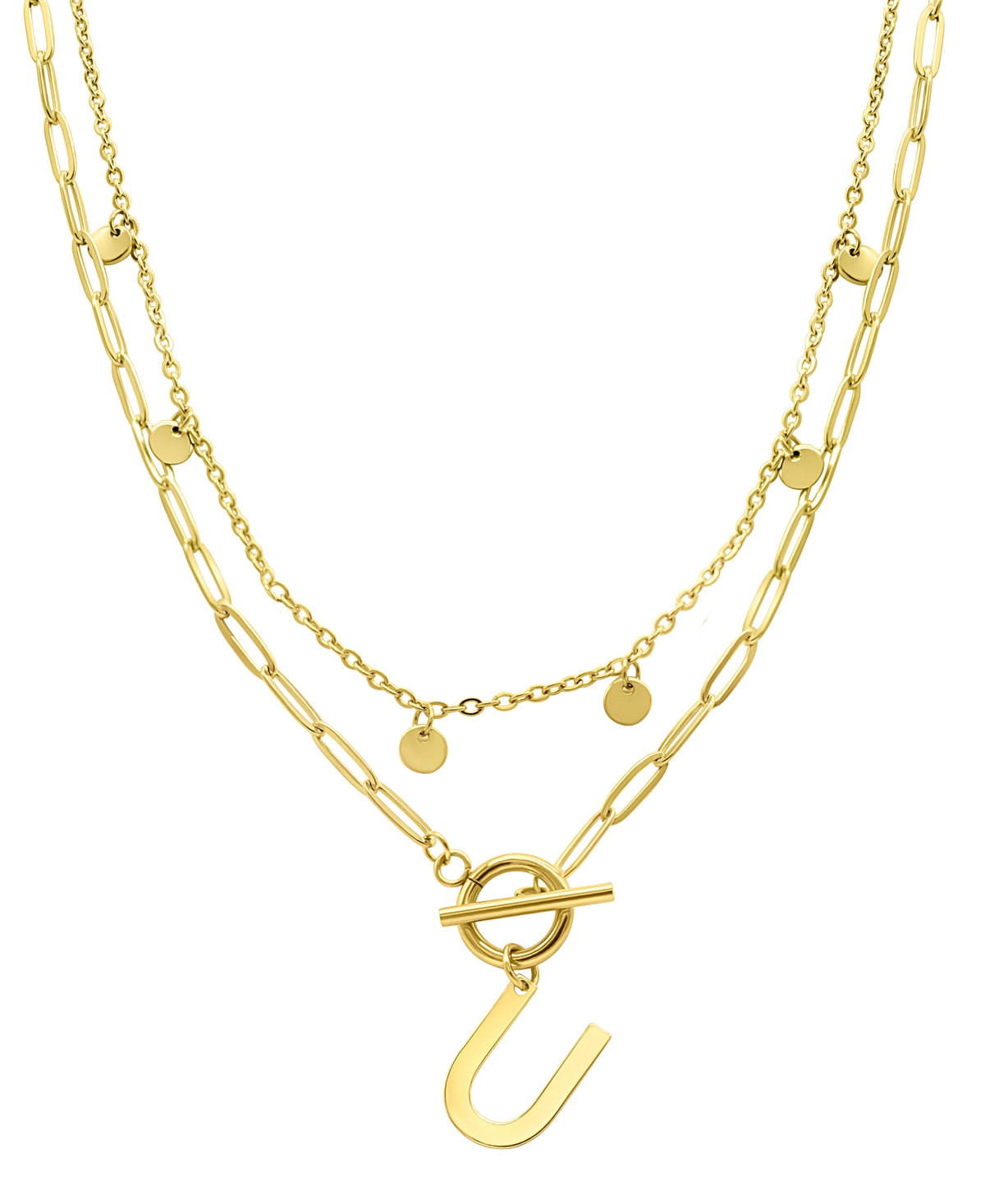 Adornia Tarnish Resistant 14k Gold-plated Confetti And Paperclip Layered Initial Toggle Necklace In Gold- U