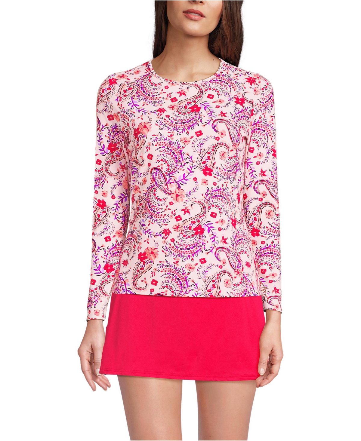 Lands' End Women's Crew Neck Long Sleeve Rash Guard Upf 50 Sun Protection Swim Tee