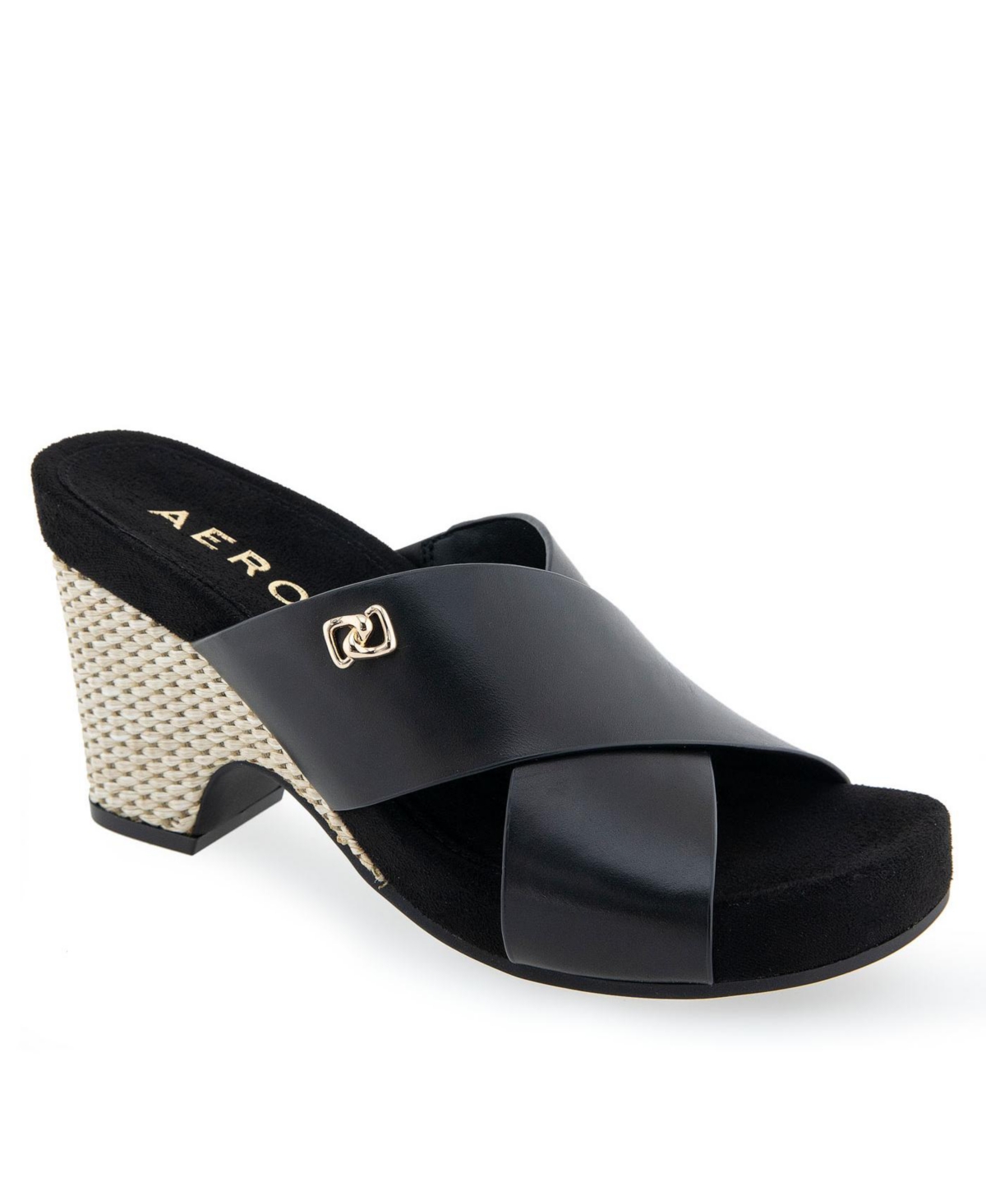 Shop Aerosoles Women's Madina Open Toe Wedge Sandals In Black Leather