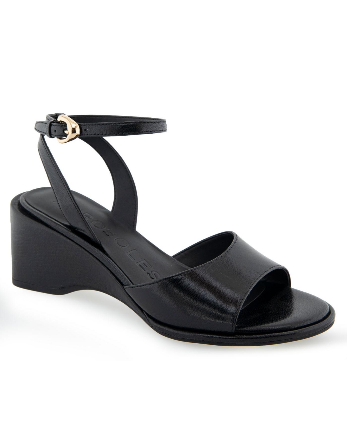 Shop Aerosoles Women's Nixon Buckle Strap Wedge Sandals In Black Leather