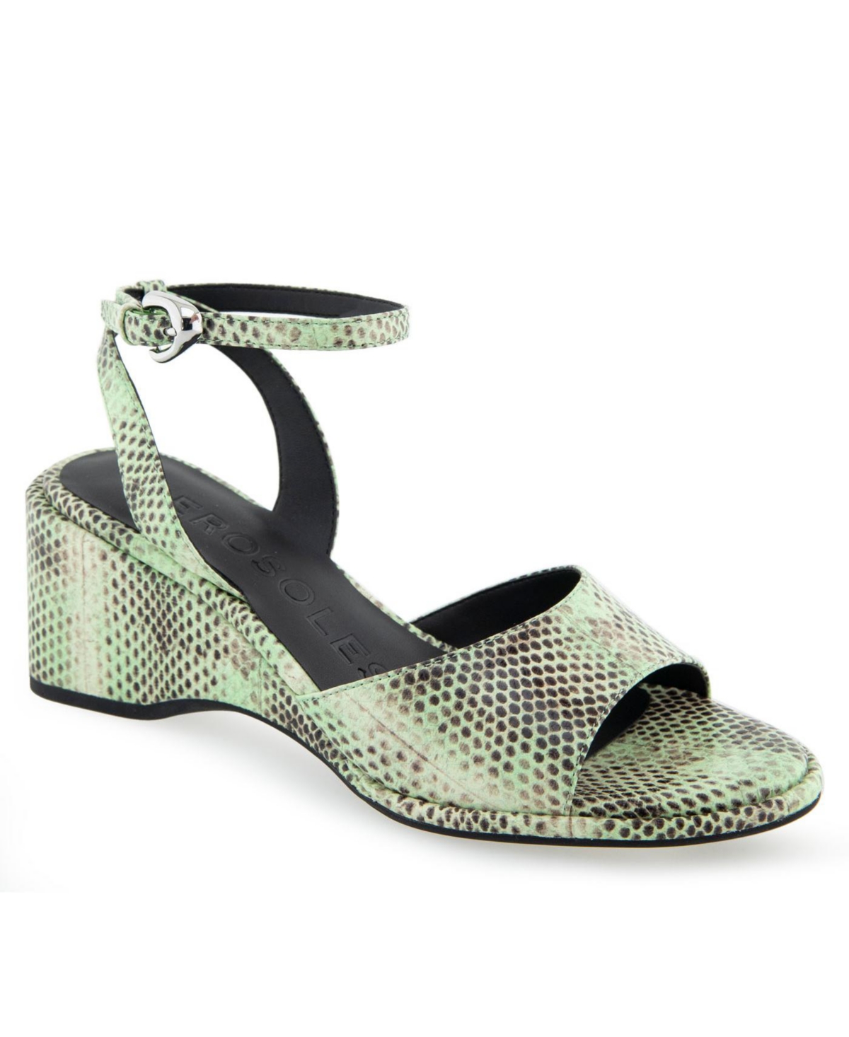 Shop Aerosoles Women's Nixon Buckle Strap Wedge Sandals In Gleam Snake Leather