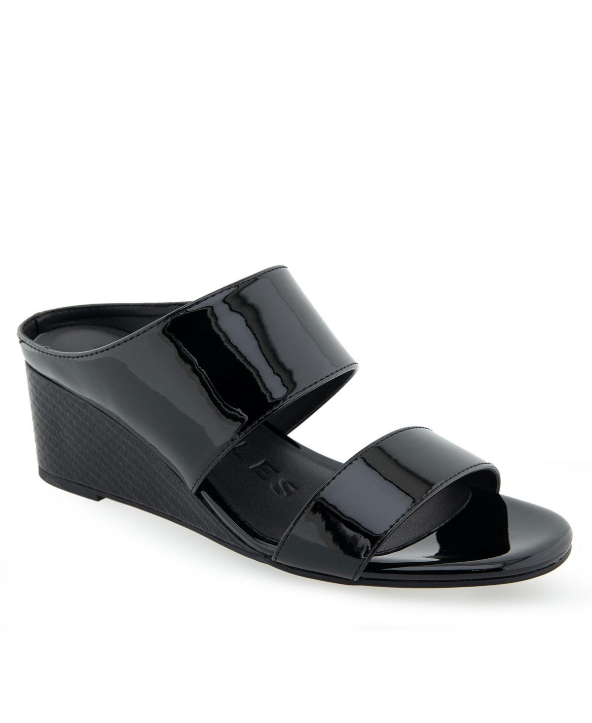 Aerosoles Wheeler Wedge Heel Sandal In Black Patent Pu