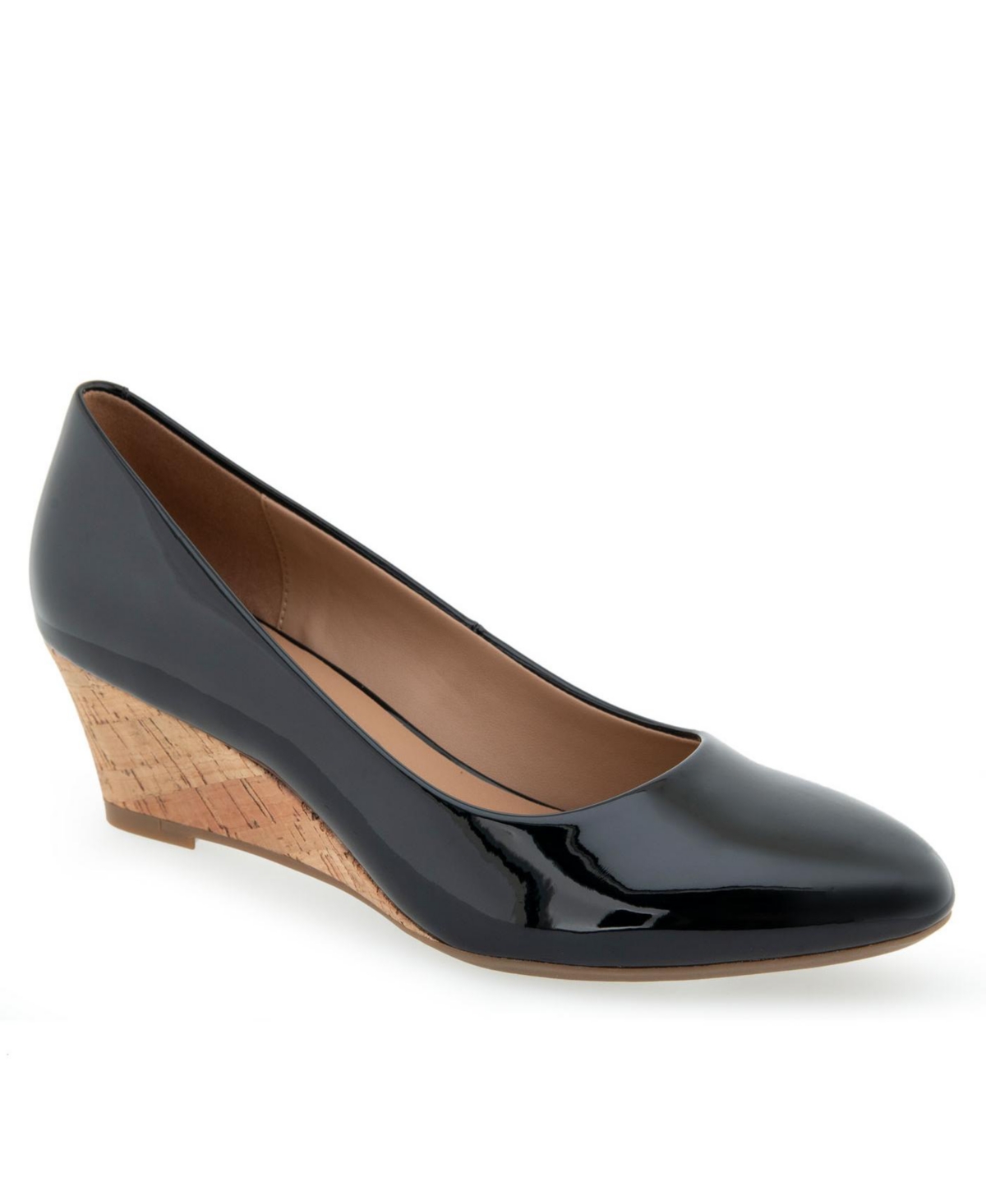Shop Aerosoles Women's Iris Slip On Wedge In Black Patent Polyurethane