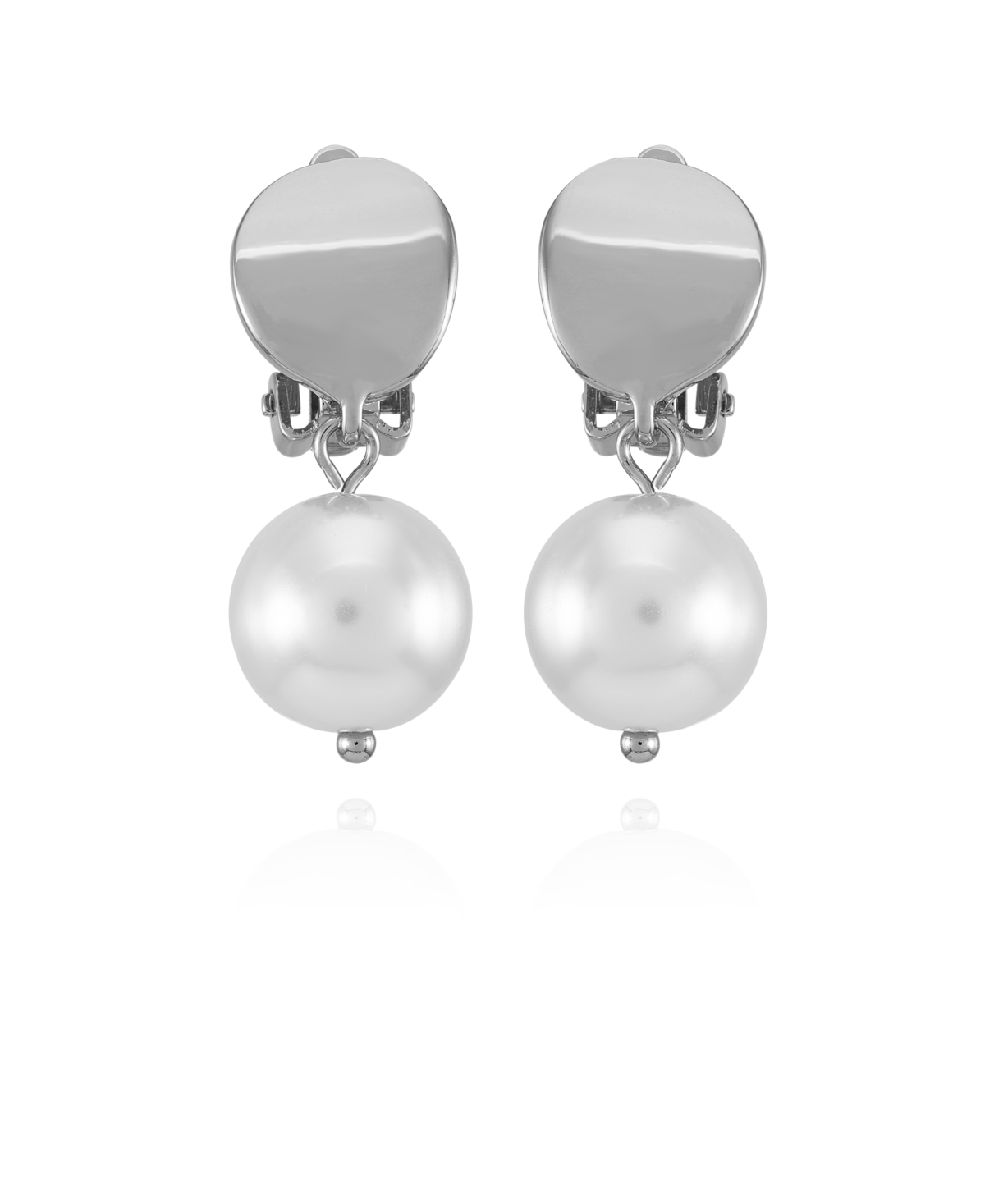 Silver-Tone Imitation Pearls Drop Clip On Earrings - Silver