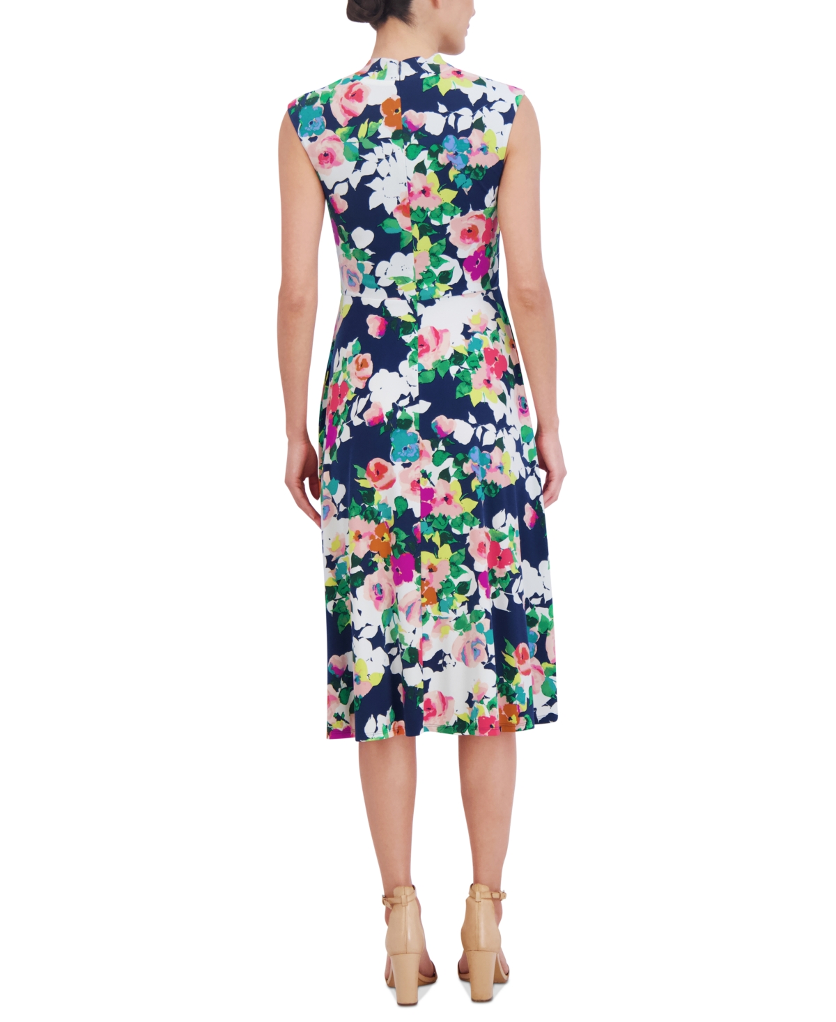 Shop Jessica Howard Petite Floral Surplice-neck Dress In Navy,ivory
