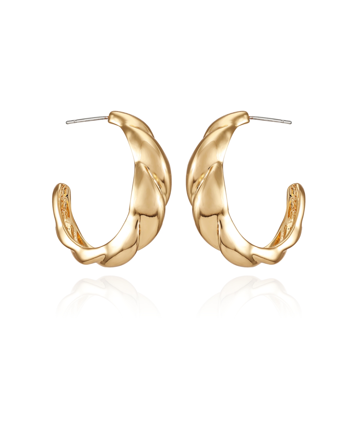 Shop T Tahari Gold-tone Open C Textured Hoop Earrings