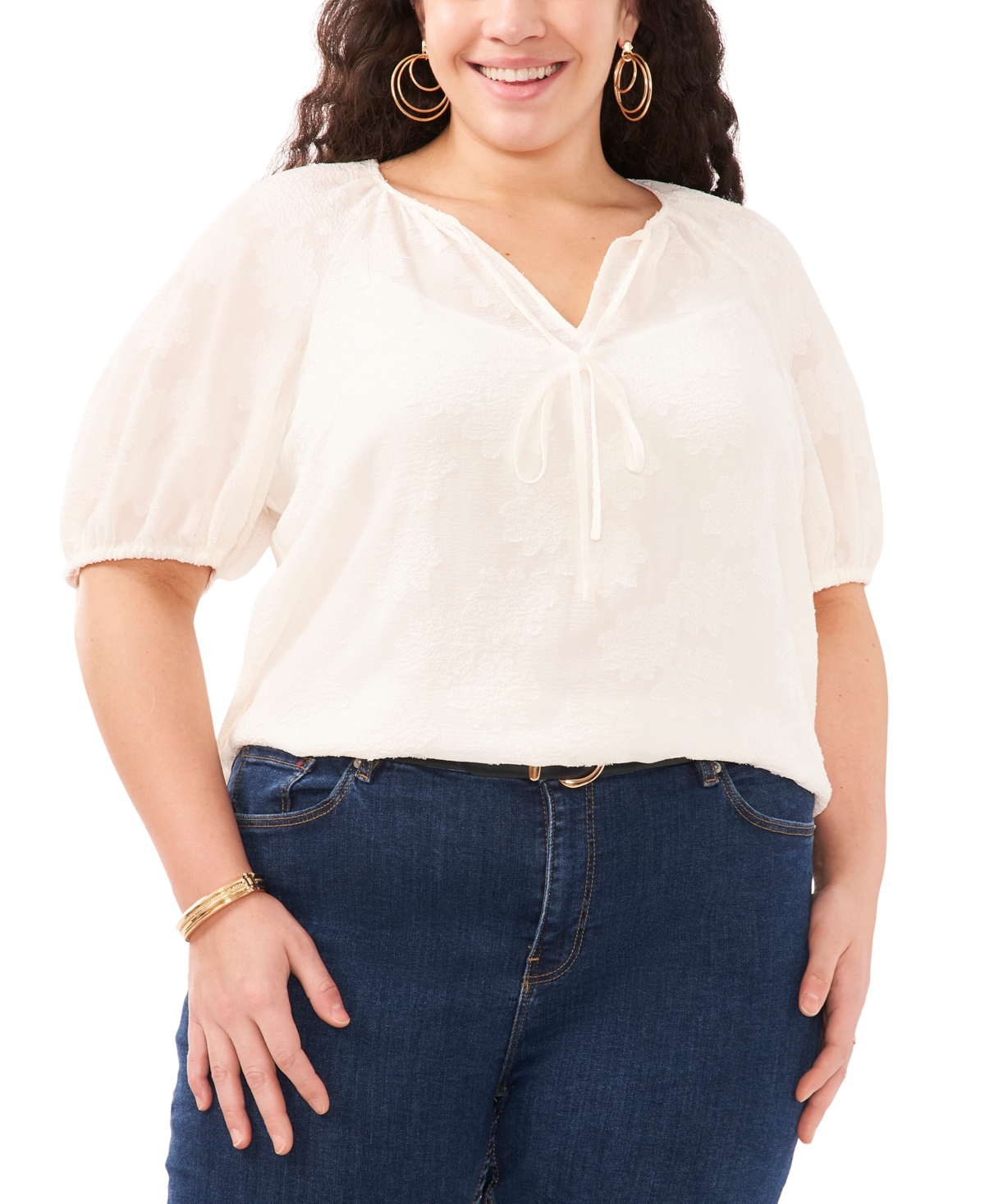Shop Vince Camuto Plus Size Puff-sleeve Blouse, Created For Macy's In New Ivory