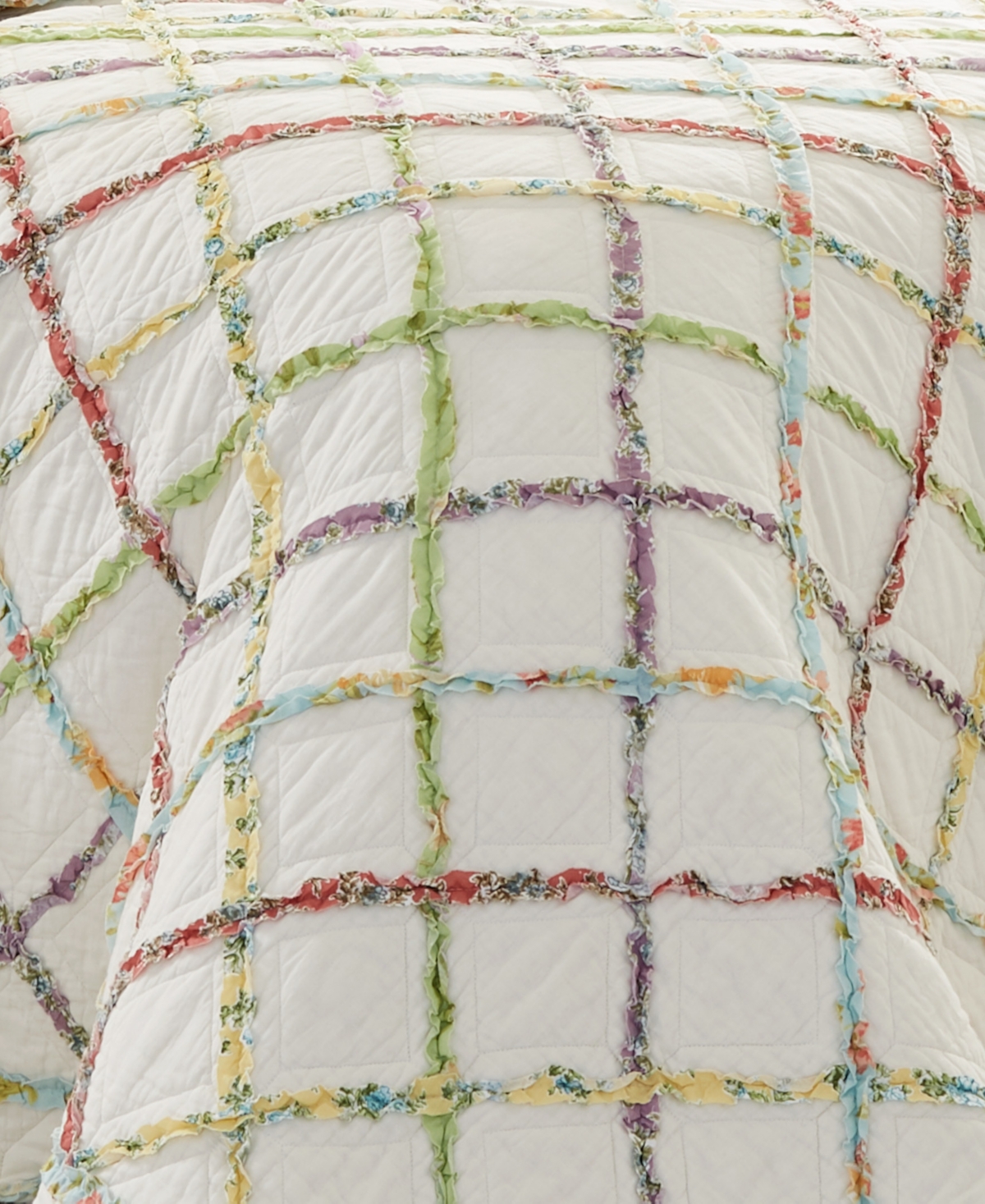 Laura Ashley Ruffle Garden Appliqued Diamond Cotton Quilt,