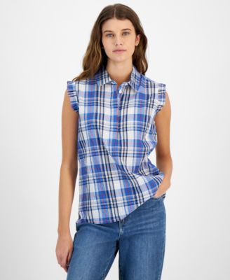 Tommy Hilfiger - Women's Plaid Collared Sleeveless Top