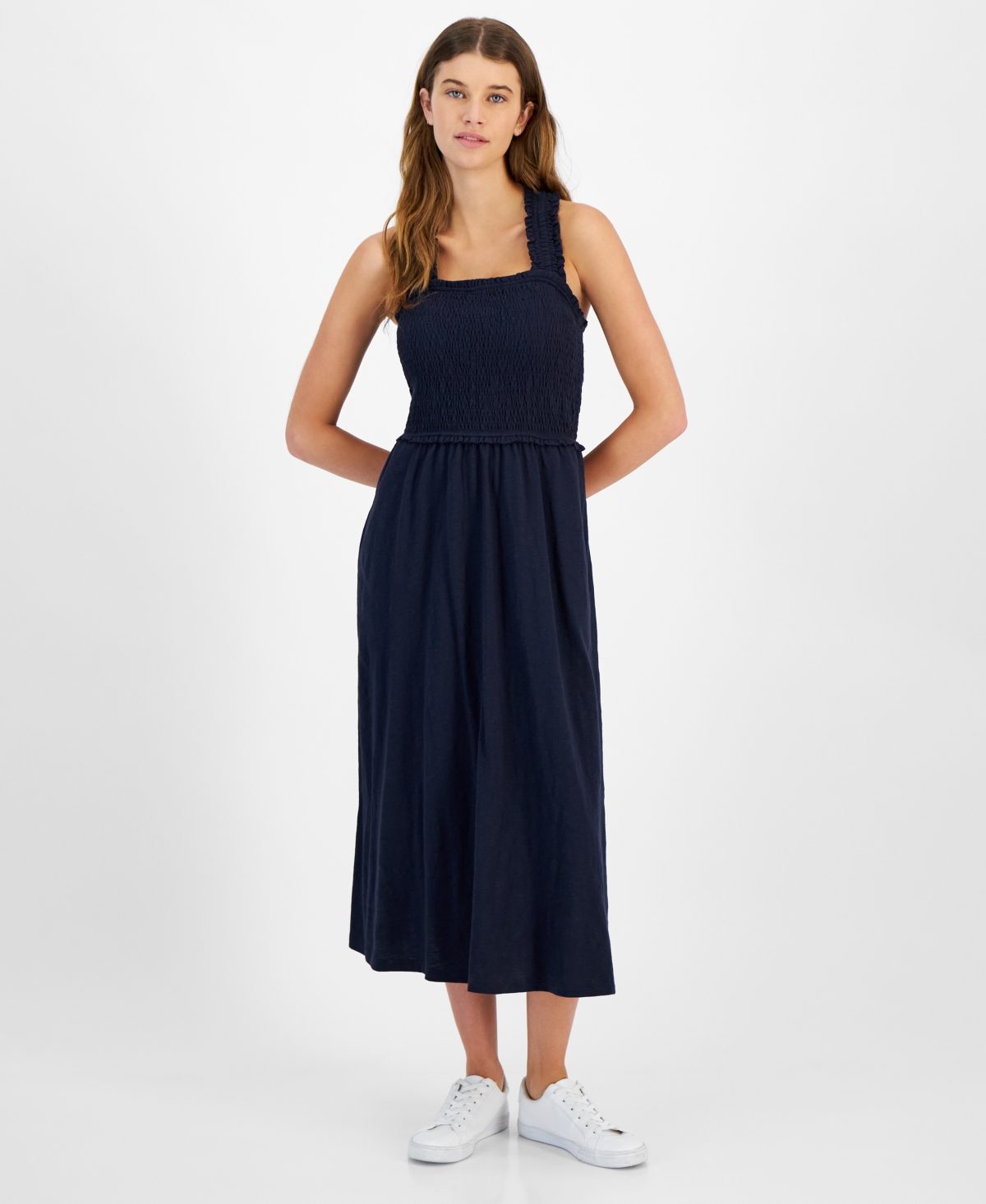 Shop Tommy Hilfiger Women's Square-neck Cotton A-line Dress In Sky Capt