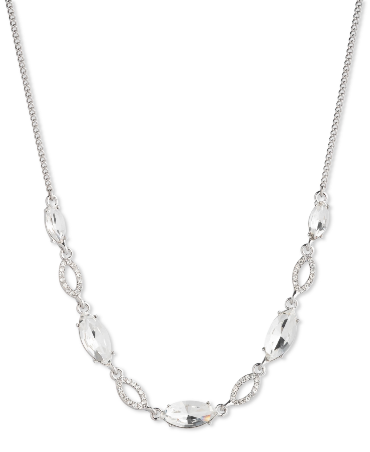 Pave & Crystal Statement Necklace, 16" + 3" extender - Silver