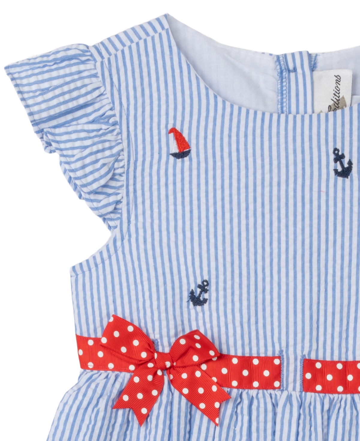 Shop Rare Editions Toddler Girls Nautical Flutter Sleeve Seersucker Dress In Blue
