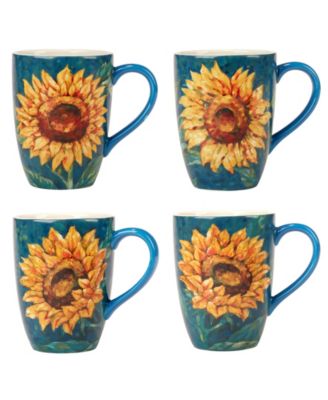 Golden Sunflowers Set of 4 Mugs