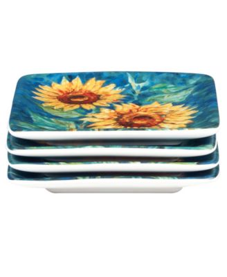 Golden Sunflowers Set of 4 Canape Plates