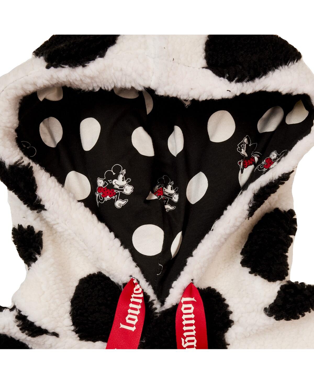 Men's and Women's LoungeflyDistressed Mickey and Friends Minnie Mouse Rocks The Dots Sherpa Pullover Hoodie - Black