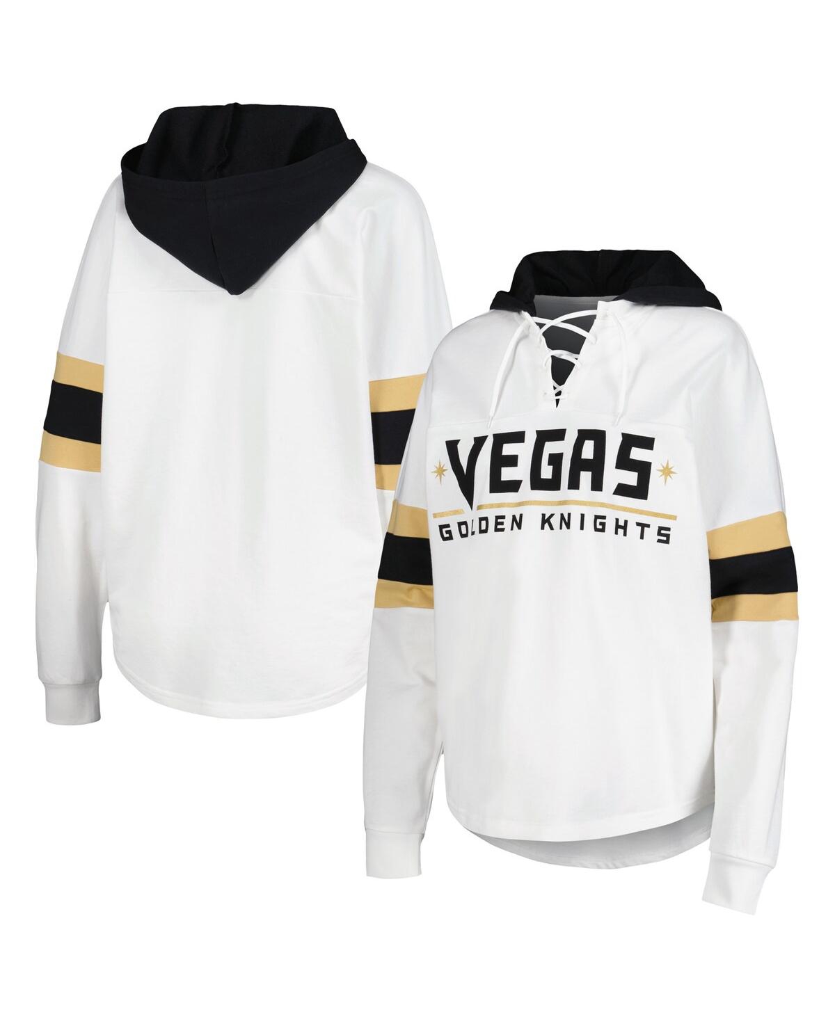 Women's G-iii 4Her by Carl Banks White, Black Vegas Golden Knights Goal Zone Long Sleeve Lace-Up Hoodie T-shirt - White, Black