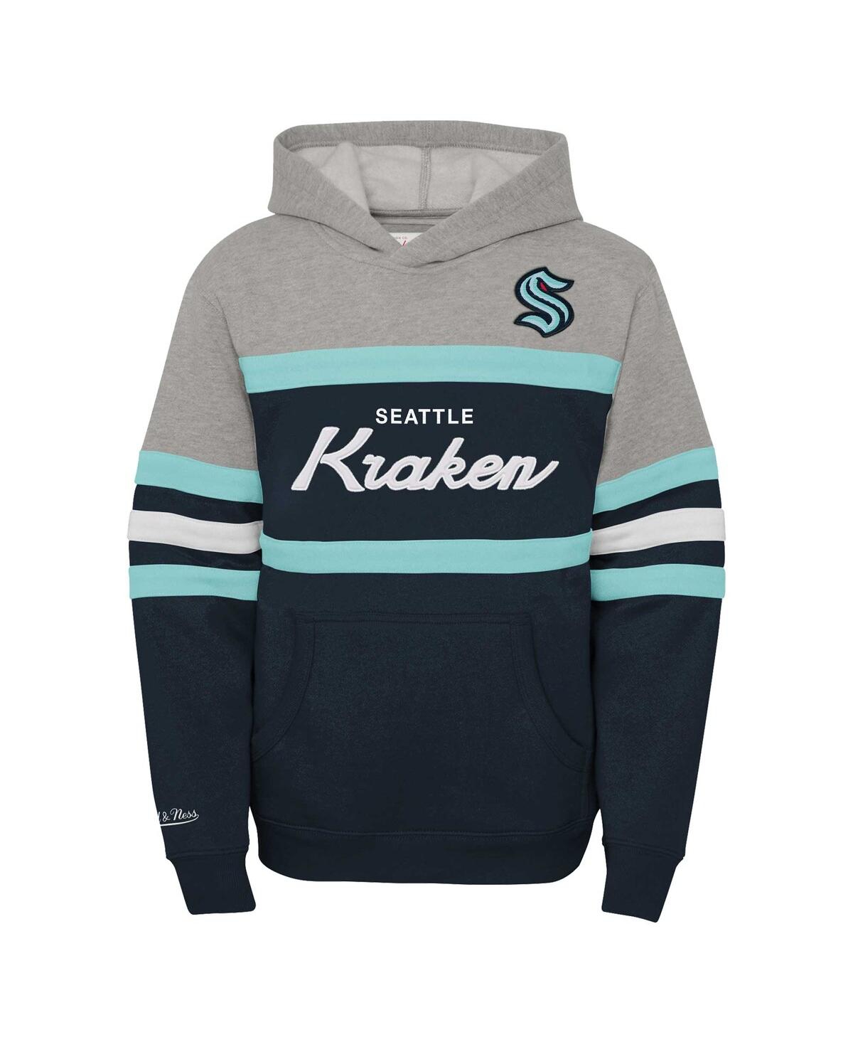Big Boys Mitchell & NessSeattle Kraken Head Coach Pullover Hoodie - Deep Sea Blue