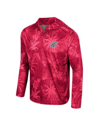 Men's Crimson Washington State Cougars Palms Printed Lightweight Quarter-Zip Hooded Top