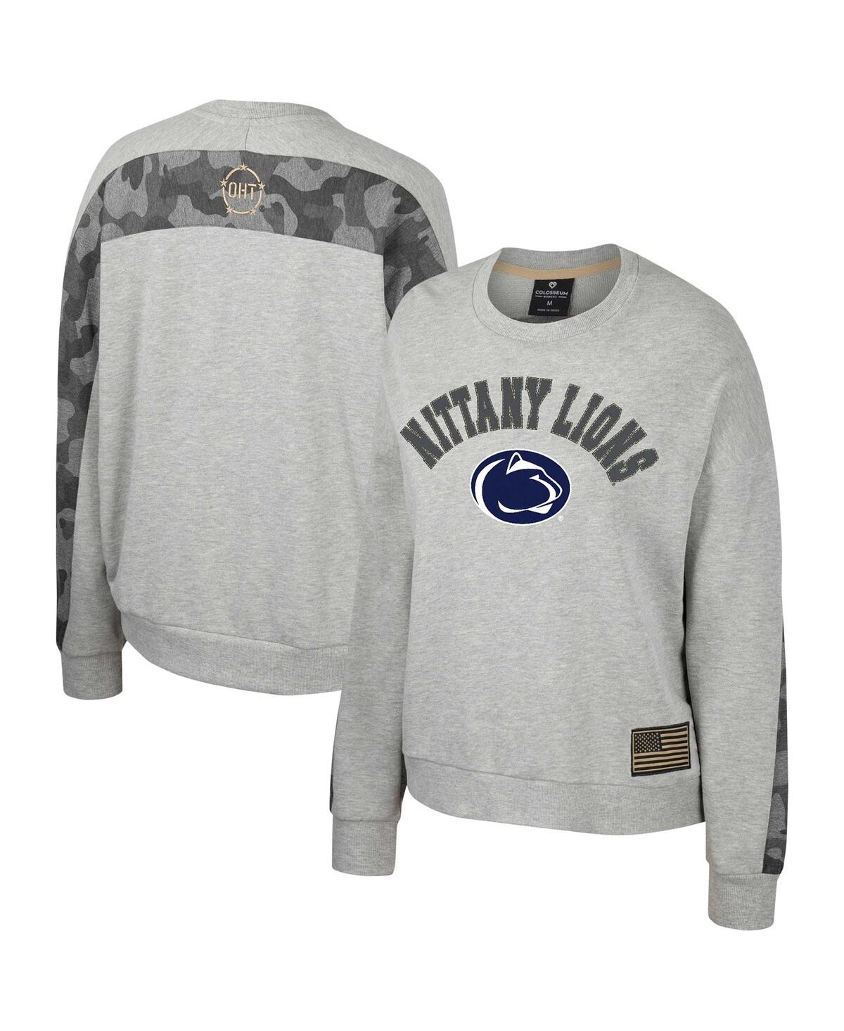 Women's Colosseum Heather Gray Penn State Nittany Lions Oht Military-Inspired Appreciation Flag Rank Dolman Pullover Sweatshirt - Heather Gray