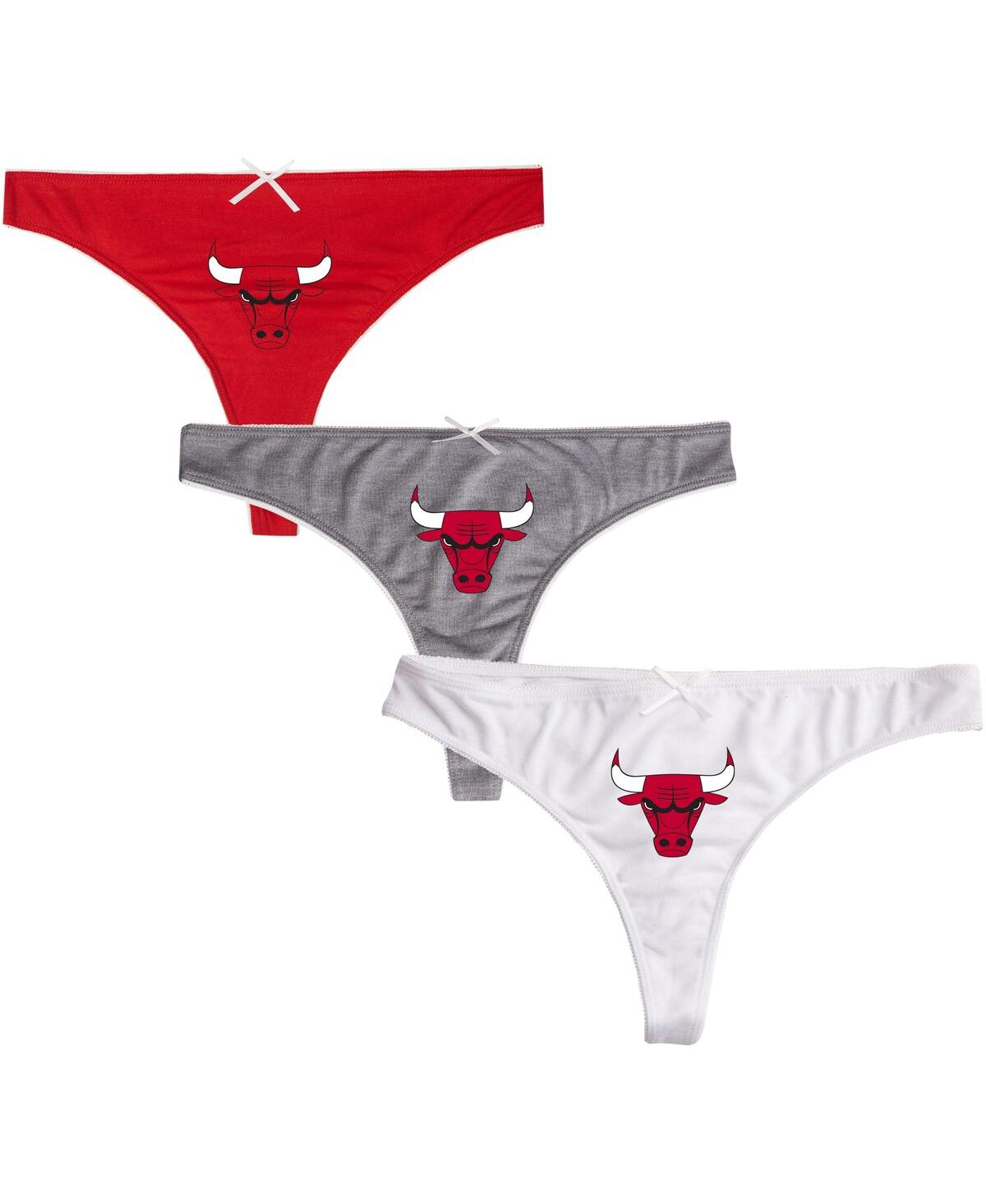 Women's College Concepts Red, Charcoal, White Chicago Bulls Arctic 3-Pack Thong Set - Red, Charcoal