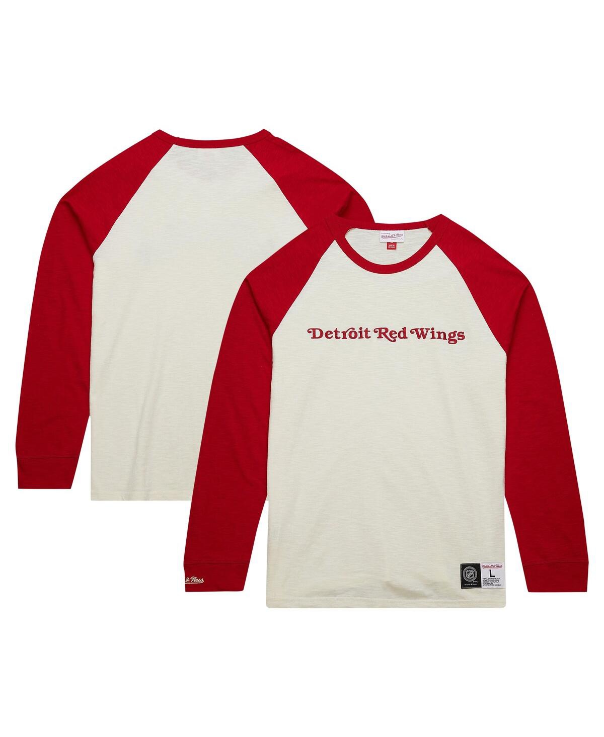 Men's Mitchell & Ness Cream Detroit Red Wings Legendary Slub Vintage-Like Raglan Long Sleeve T-shirt - Cream