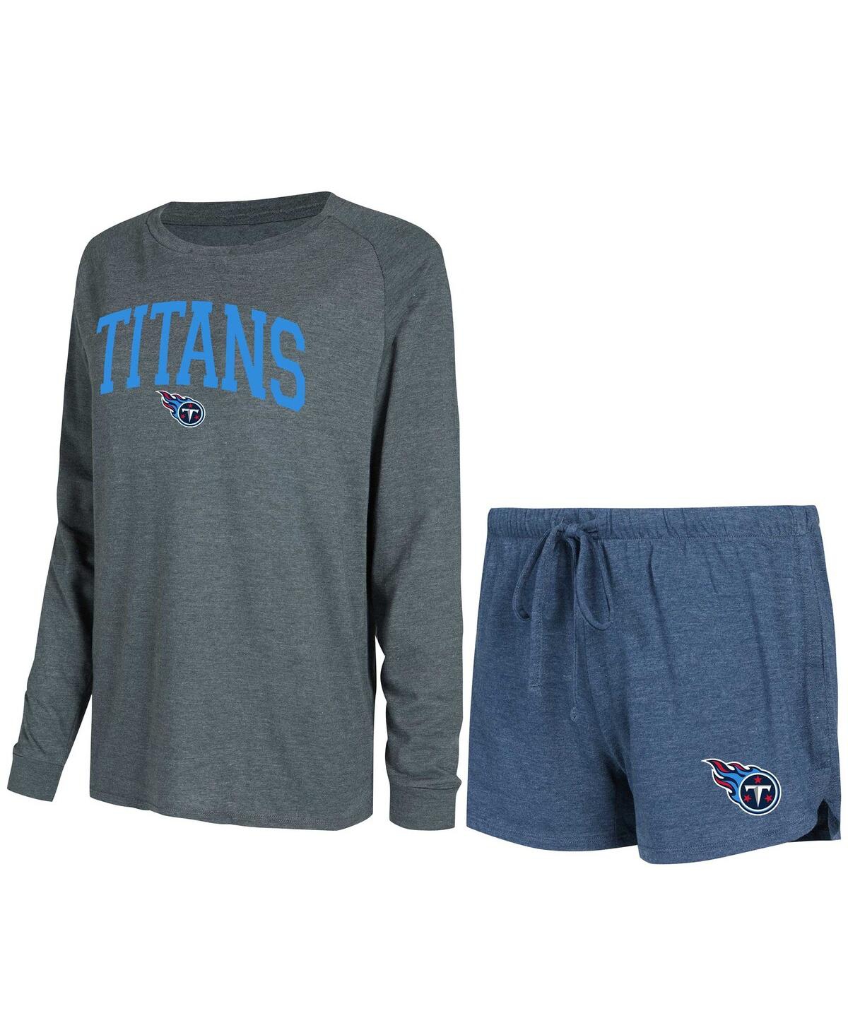 Women's Concepts Sport Navy, Charcoal Tennessee Titans Raglan Long Sleeve T-shirt and Shorts Lounge Set - Navy, Charcoal