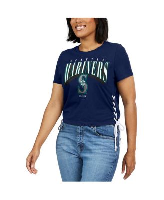 Women's Navy Seattle Mariners Side Lace-Up Cropped T-shirt