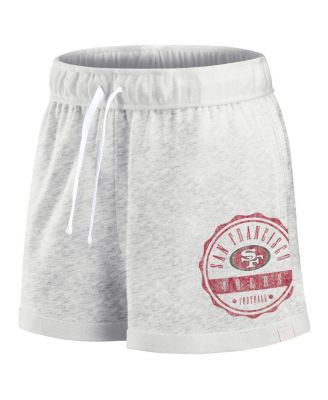 Women's Oatmeal Distressed San Francisco 49ers Vintage-Like Badge Shorts