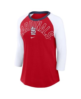 Women's Red, White St. Louis Cardinals Knockout Arch 3/4-Sleeve Raglan Tri-Blend T-shirt